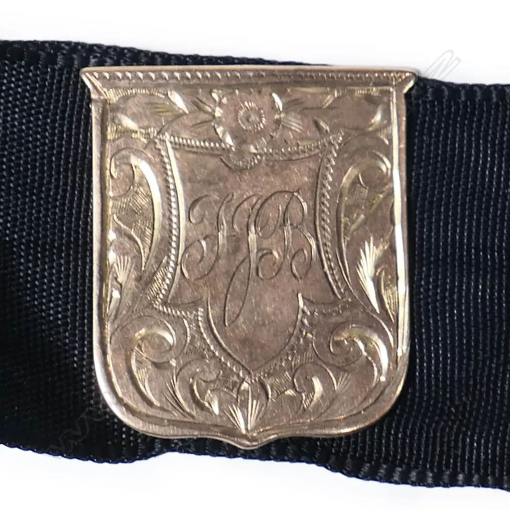 A 9ct rose gold mounted black silk Albertina, Image 1++